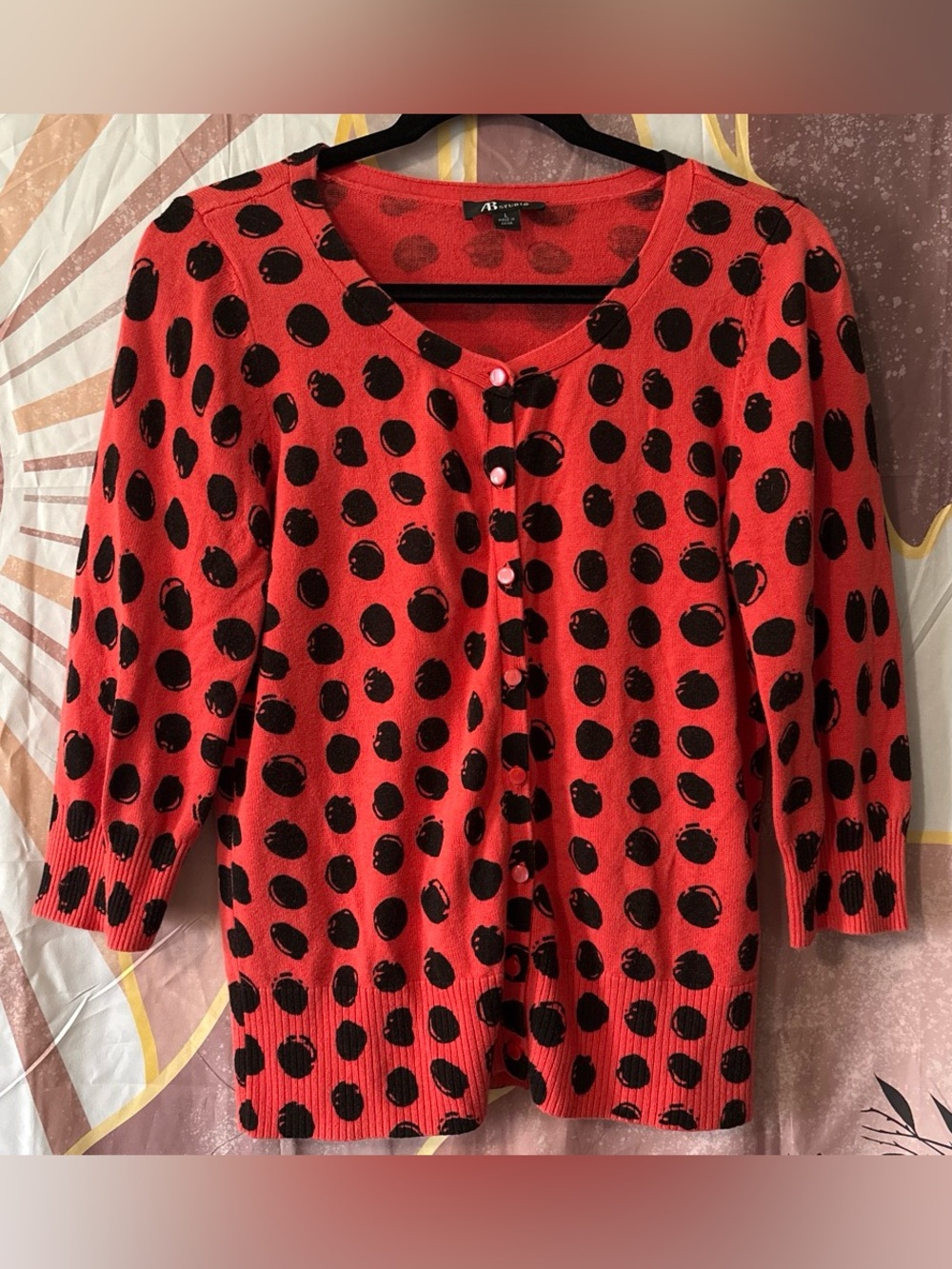 AB Studio Red Black Polka Dots cardigan can use reg day rockabilly dress up